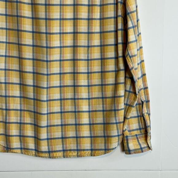 Lucky Brand California Fit Plaid Button Front Shirt Yellow Blue Mens Small - Picture 3 of 14
